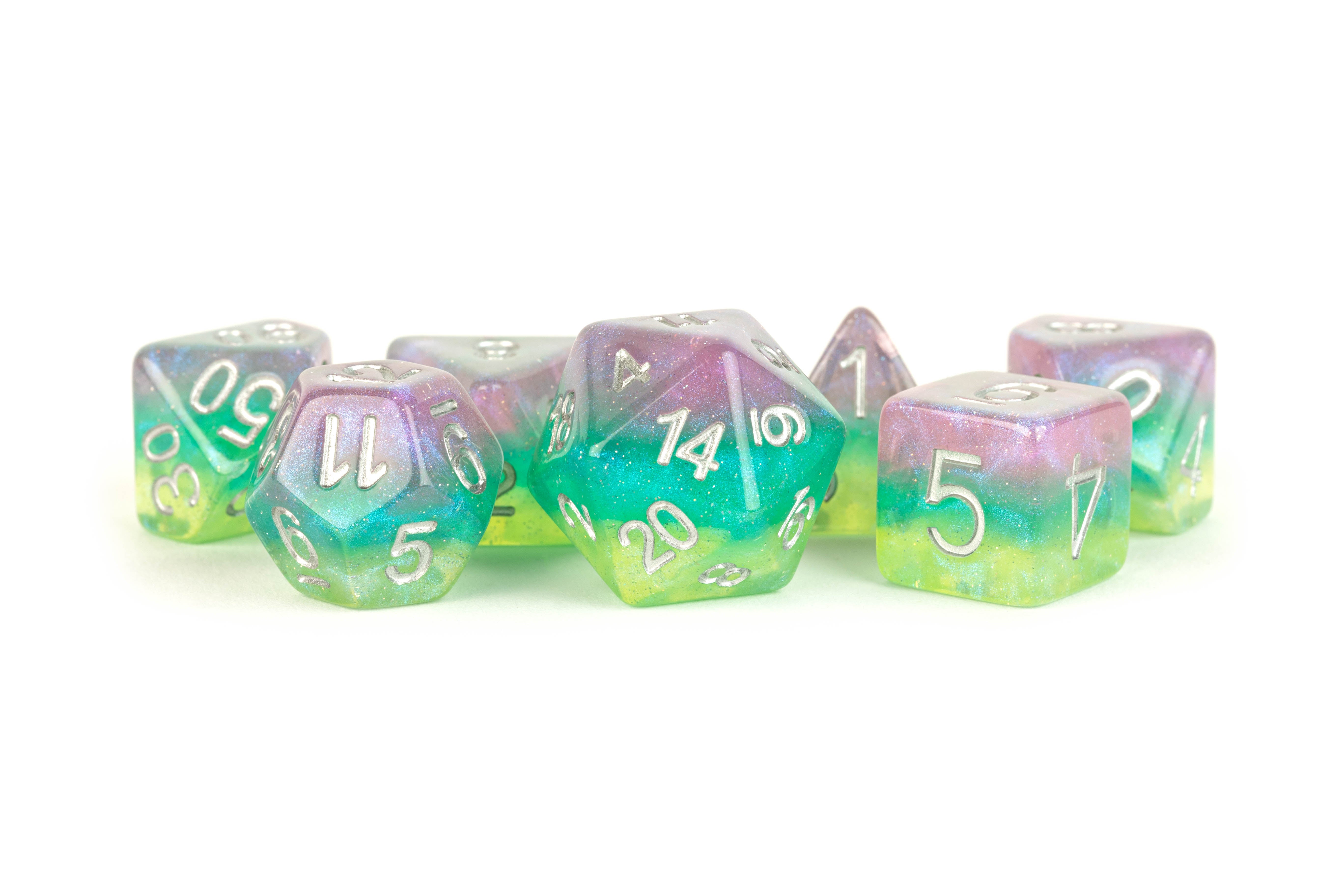 Metallic Dice Games Layered Stardust Radiance 16mm Resin Poly Dice Set | Grognard Games