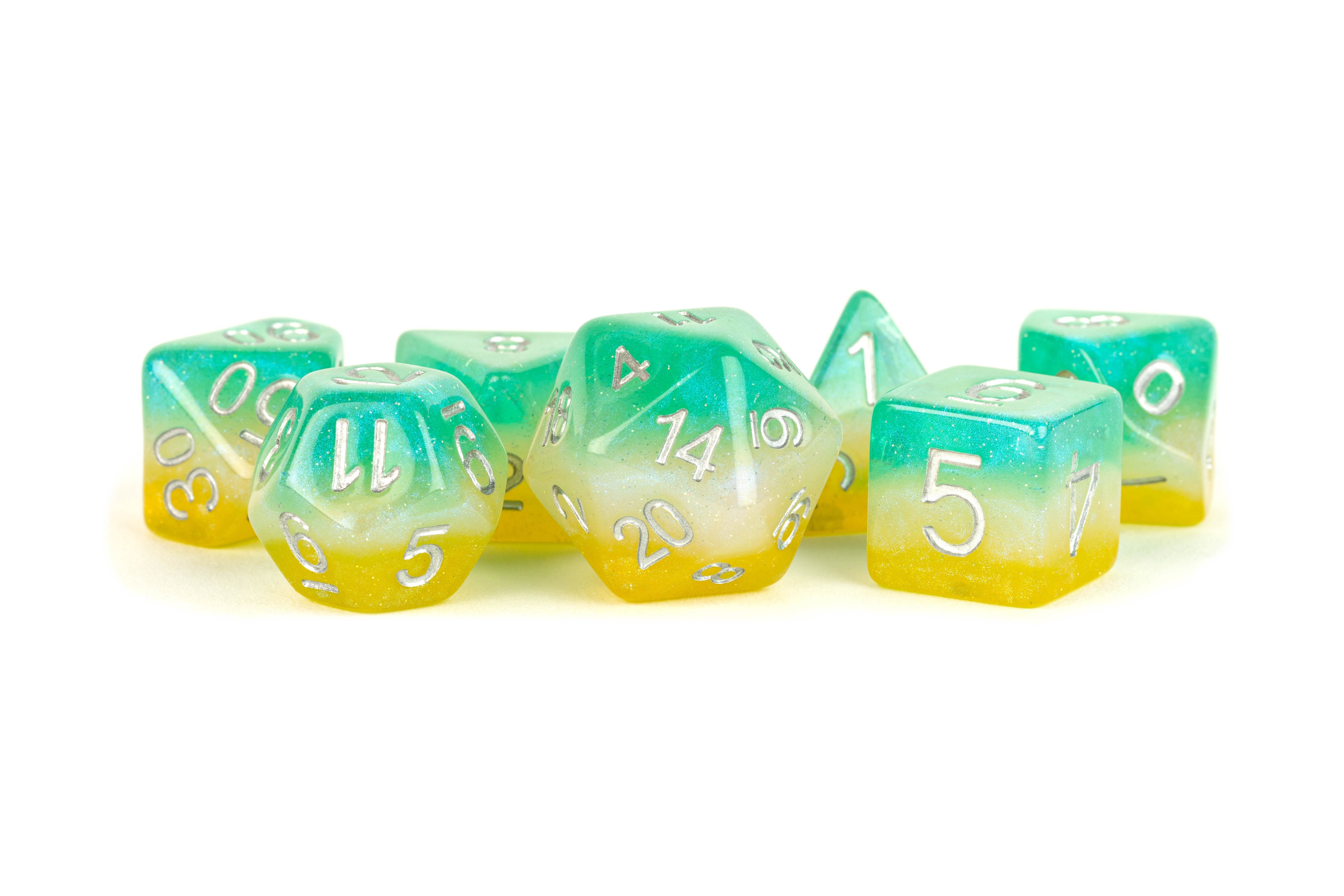 Metallic Dice Games Layered Stardust Tropics 16mm Resin Poly Dice Set | Grognard Games