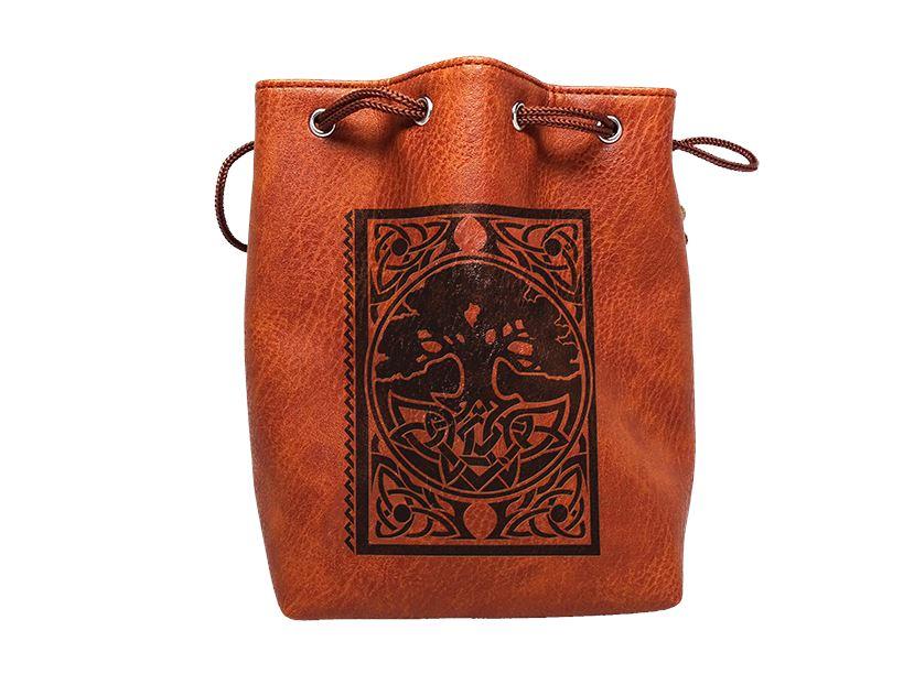 Easy Roller Brown Leather Lite Spell Book Design Self-Standing Large Dice Bag | Grognard Games