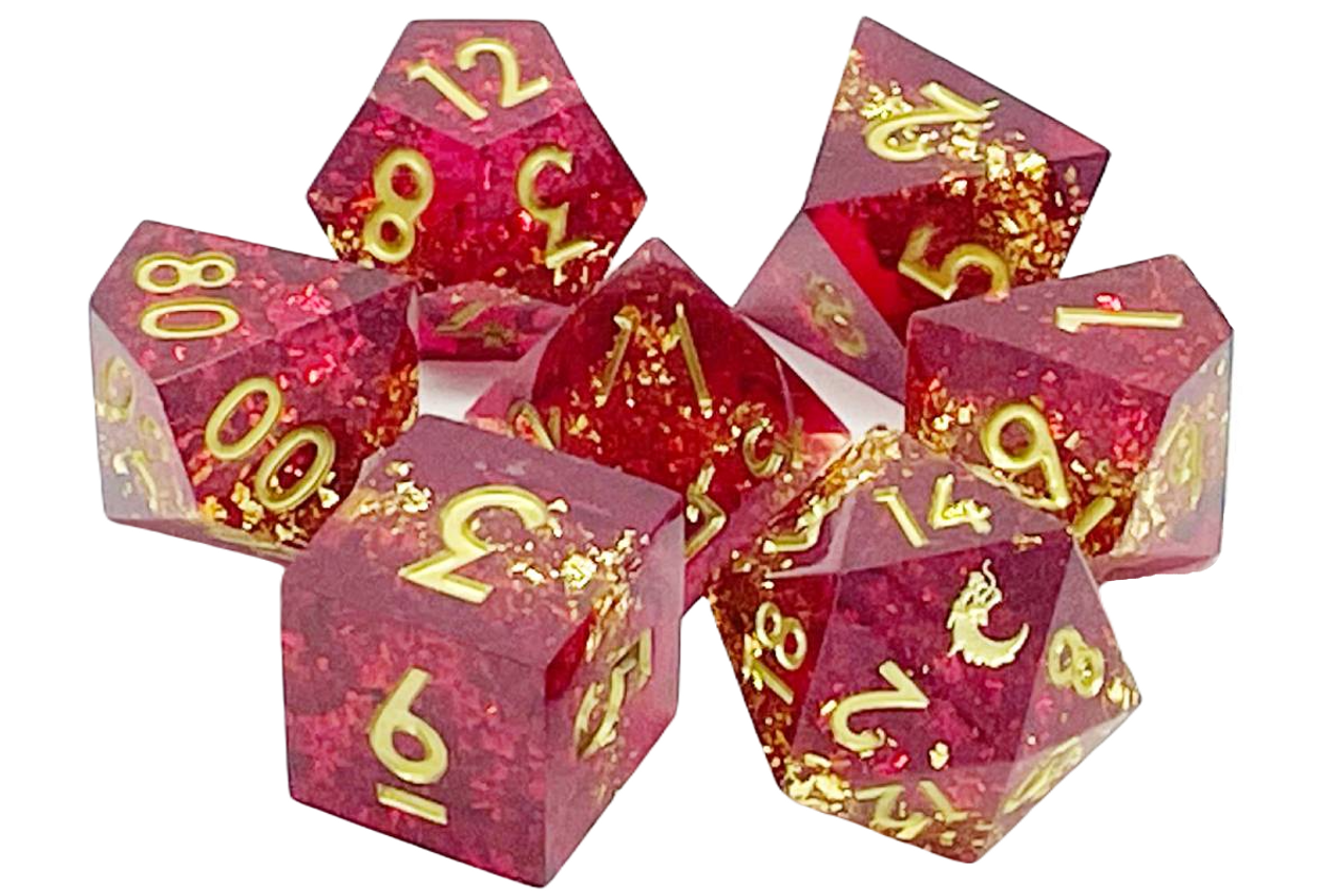 Old School 7 Piece DnD RPG Dice Set: Sharp Edged - Love & Passion | Grognard Games