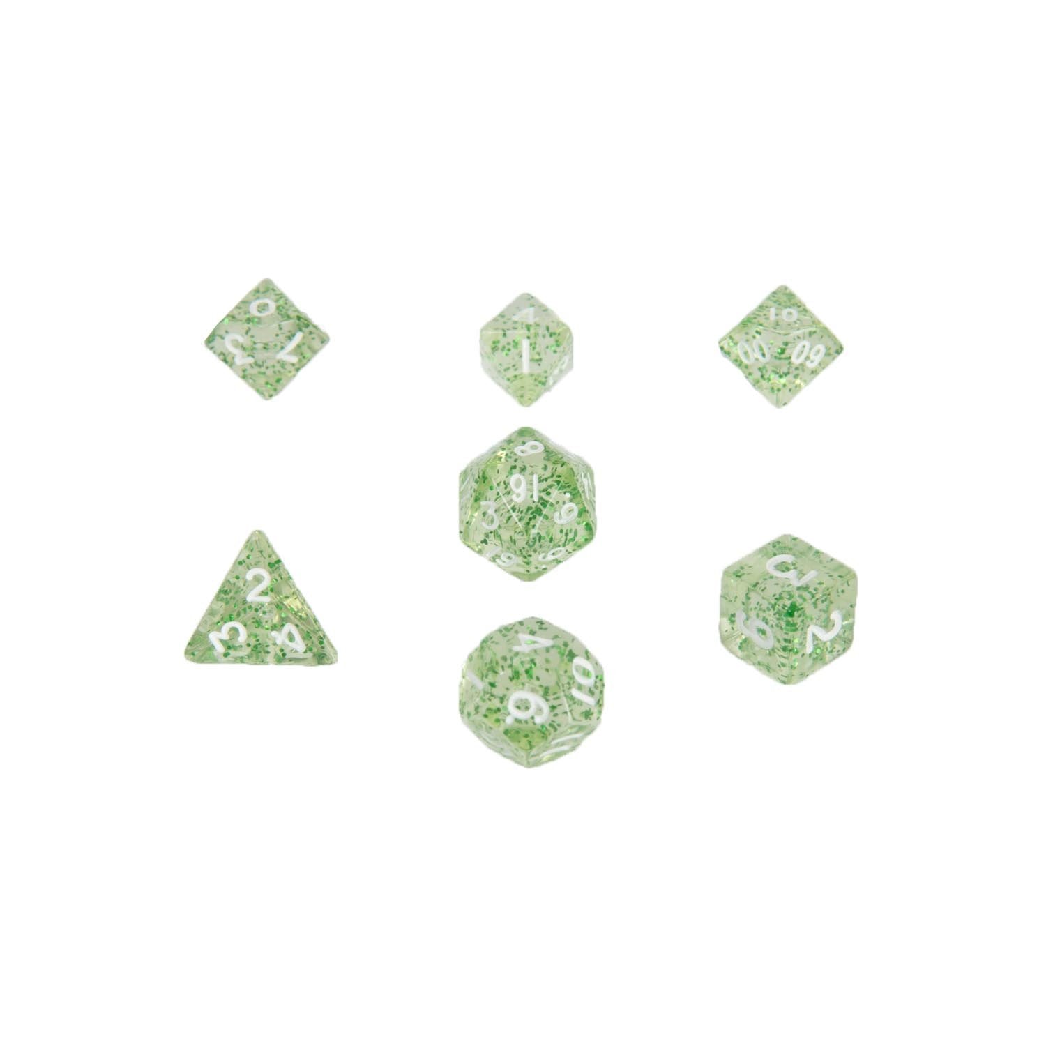 Metallic Dice Games 4205 Ethereal Green with White Mini RPG Dice | Grognard Games