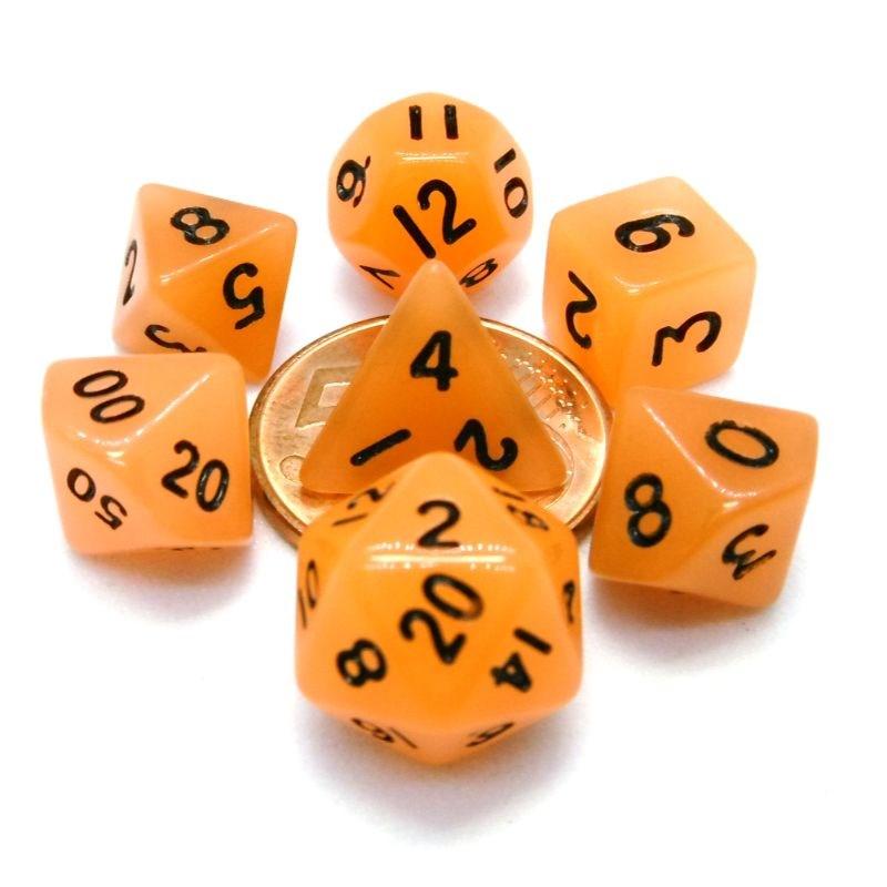 MDG 4304 Glow Orange with Black Mini RPG Dice | Grognard Games