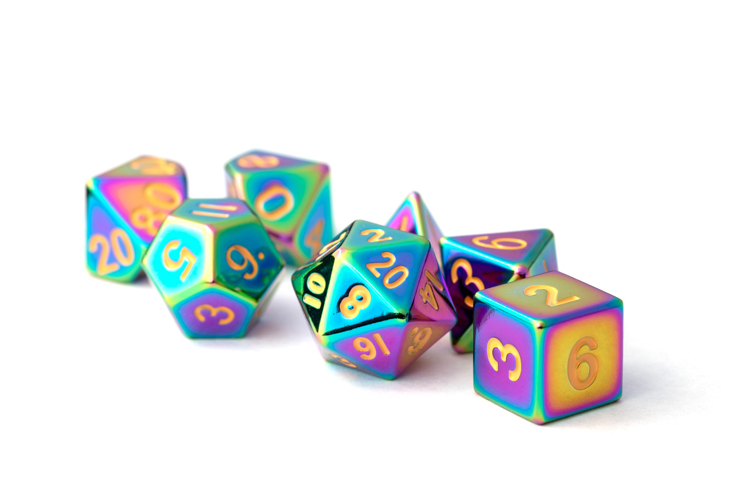 Torched Rainbow 16mm Polyhedral Dice Set | Grognard Games