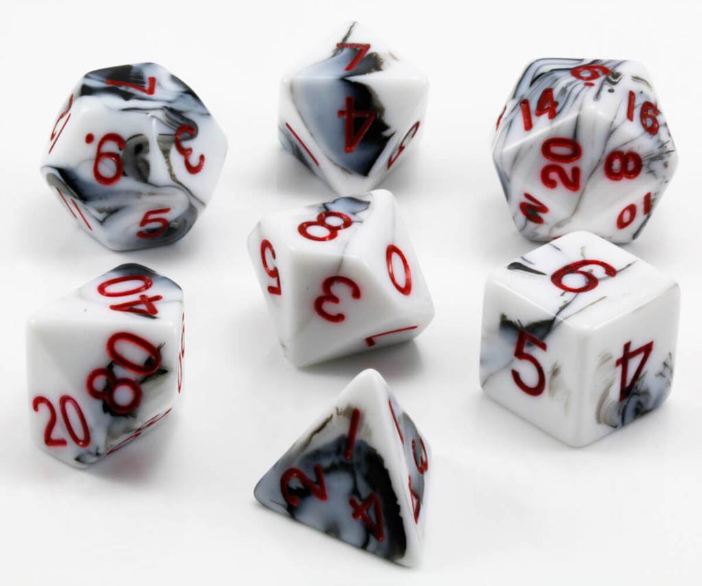 Metallic Dice Games 41031 Marble with Red Mini RPG Dice | Grognard Games