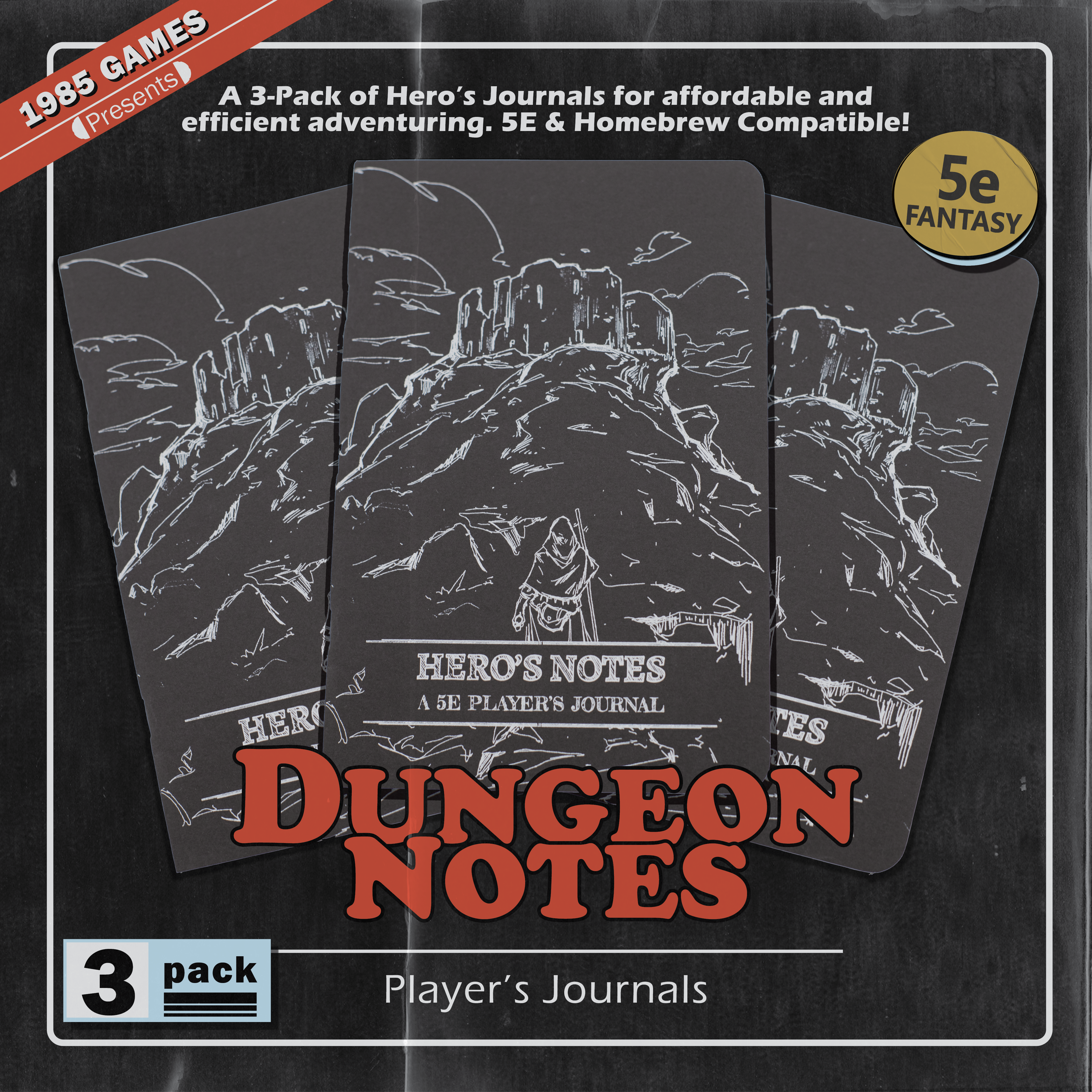 Dungeon Notes Players Journal 3 pack - Black | Grognard Games