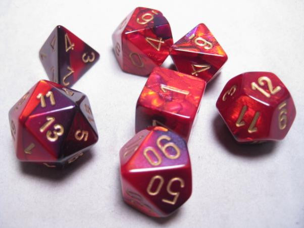 CHX26426 Gemini Purple-Red/gold 7 dice set | Grognard Games