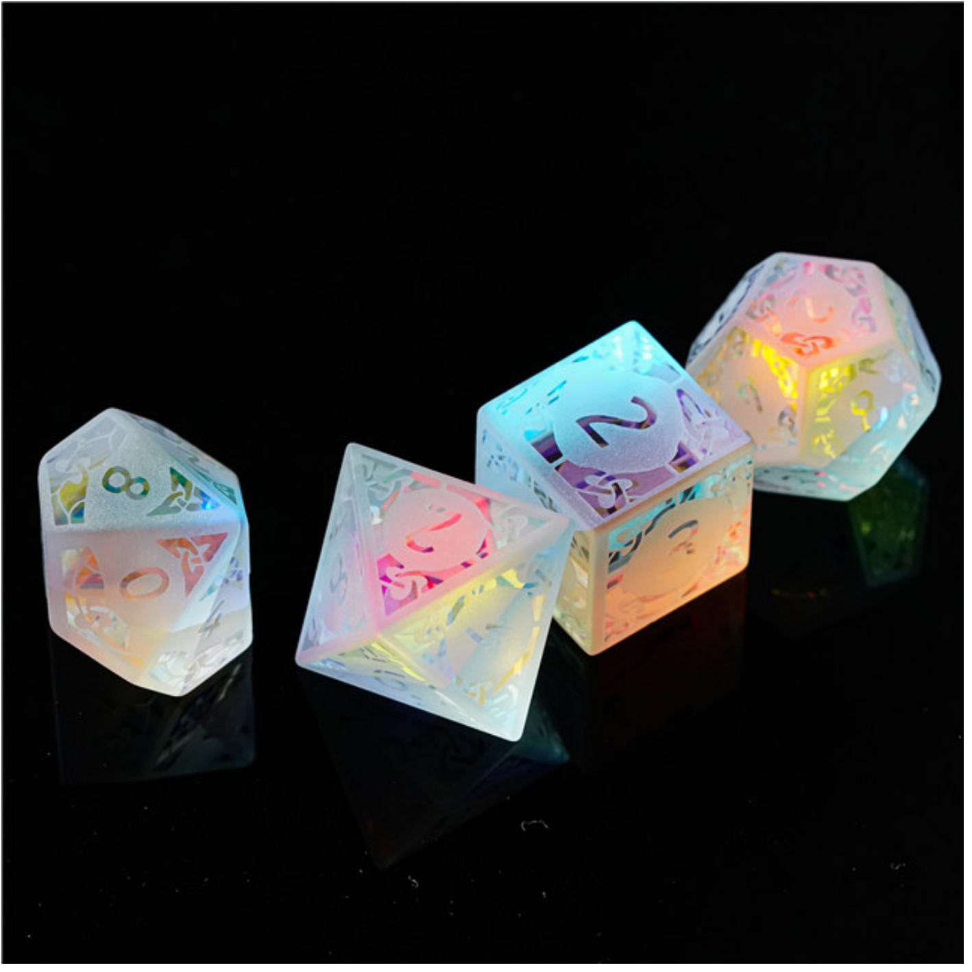 Foam Brain Games Rainbow Crystal and Flourish- Engraved Stone Dice | Grognard Games