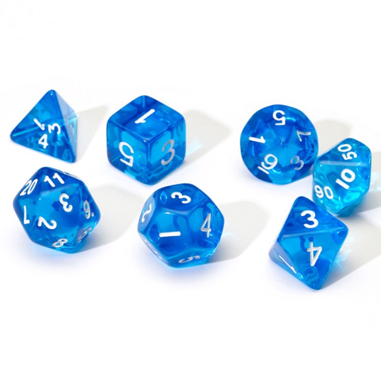 Sirius Blue Translucent 7 Dice-set | Grognard Games
