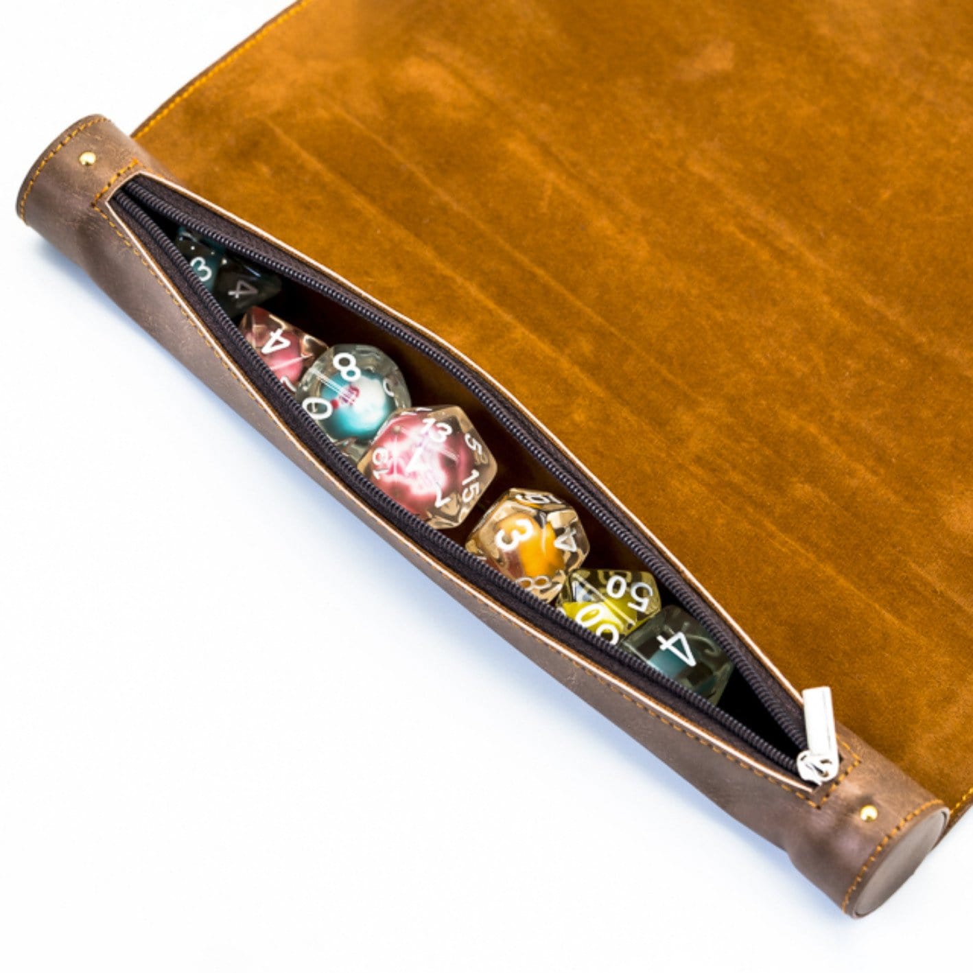 BROWN ROLL UP LEATHERETTE DICE MAT | Grognard Games