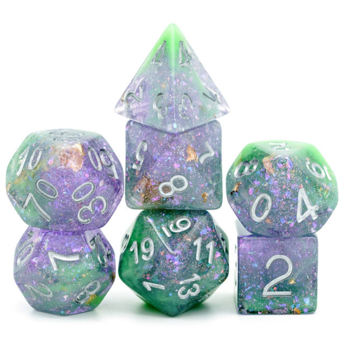 Foam Brain Games Green and Purple Seabed RPG Dice Set | Grognard Games