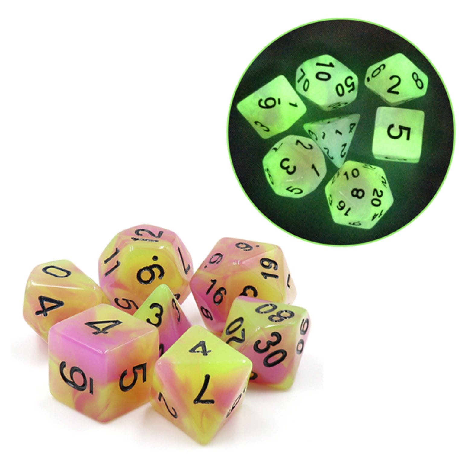 Foam Brain Games Glow in the Dark Tulip RPG Dice Set | Grognard Games