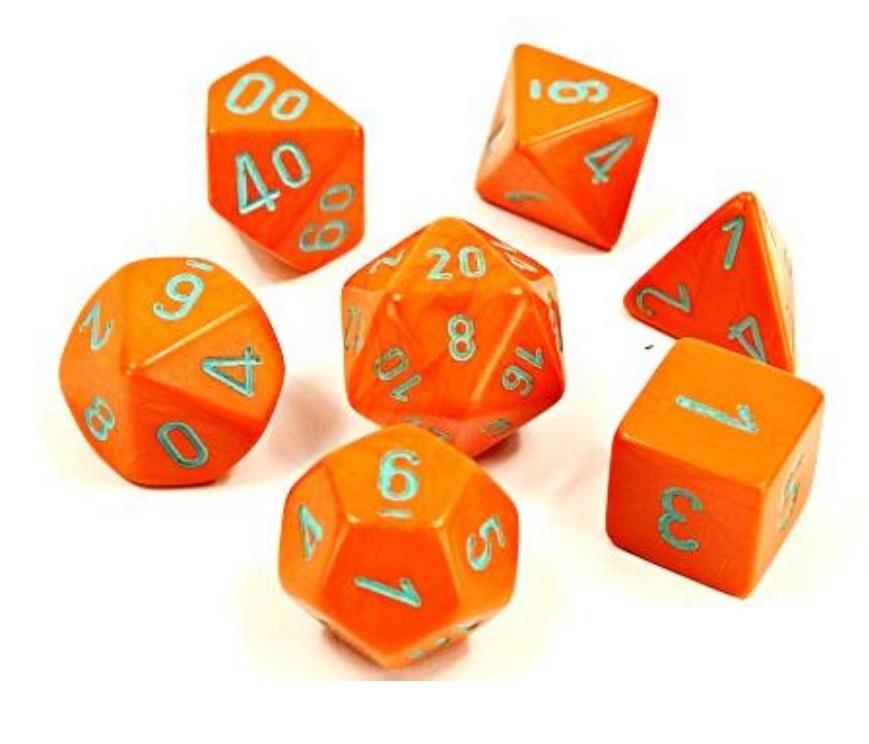 CHX30038 Orange / Turquoise 7-Die set | Grognard Games