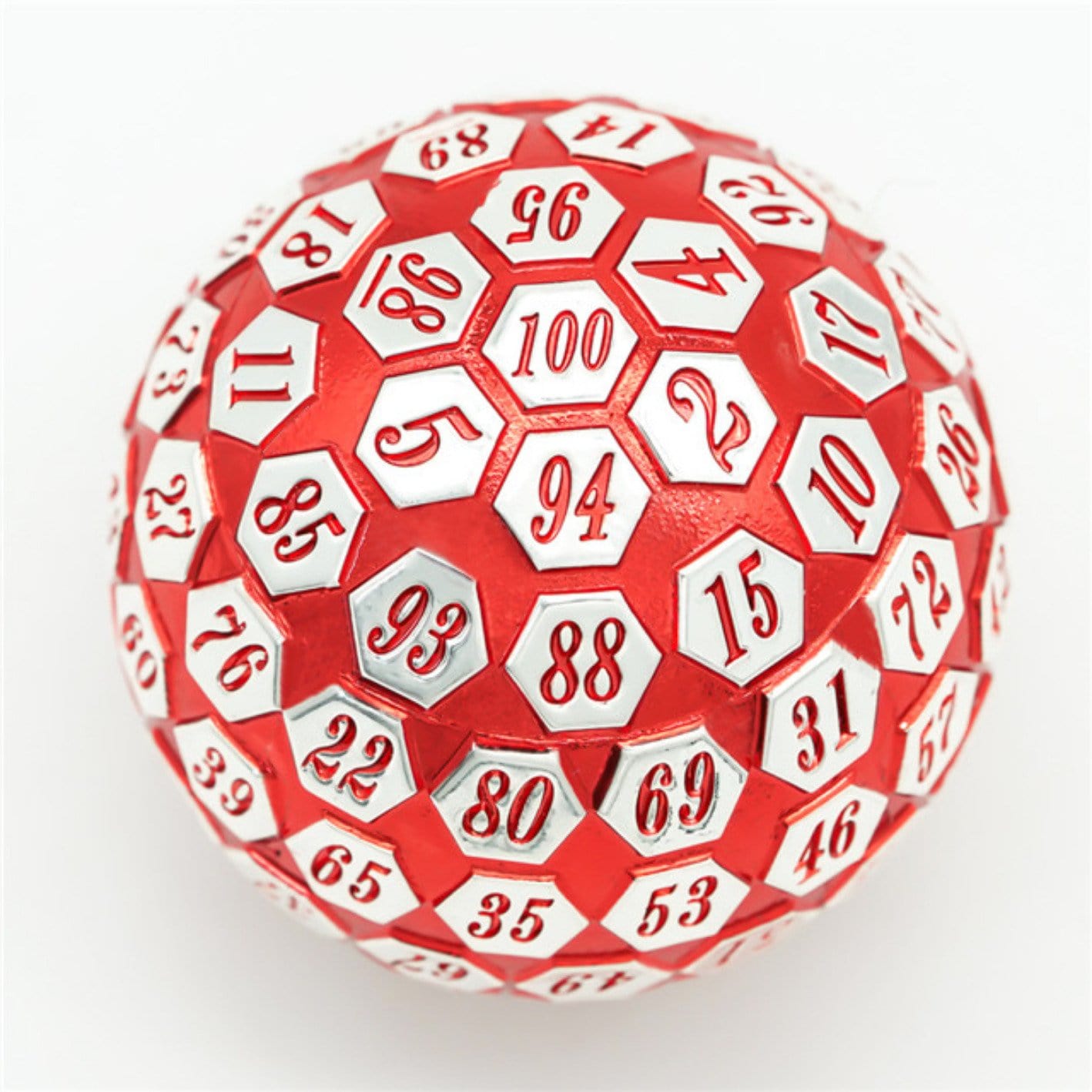 45MM METAL D100 - RED AND SILVER | Grognard Games