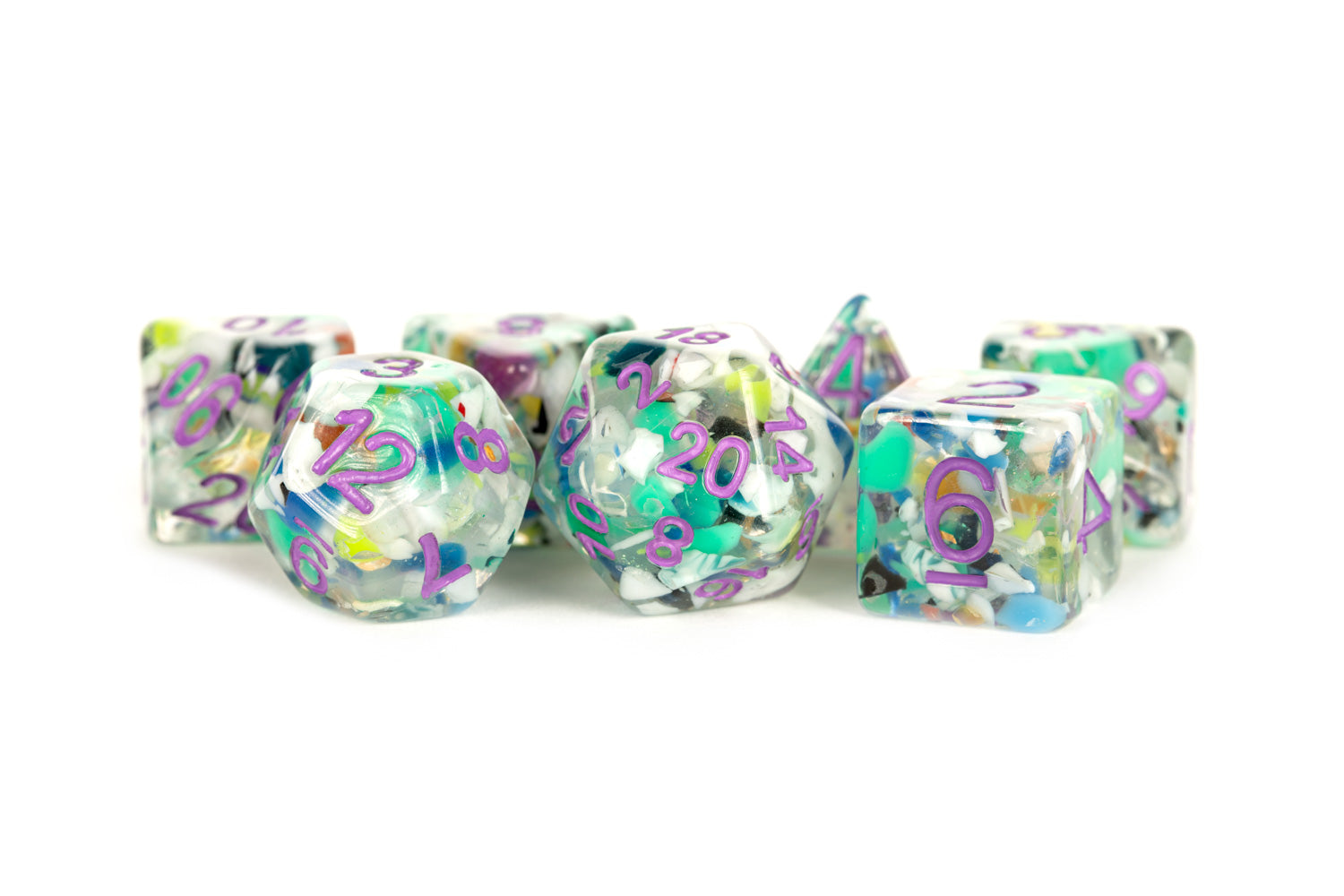 Recycled Dice with Purple Numbers 16mm Poly Set | Grognard Games