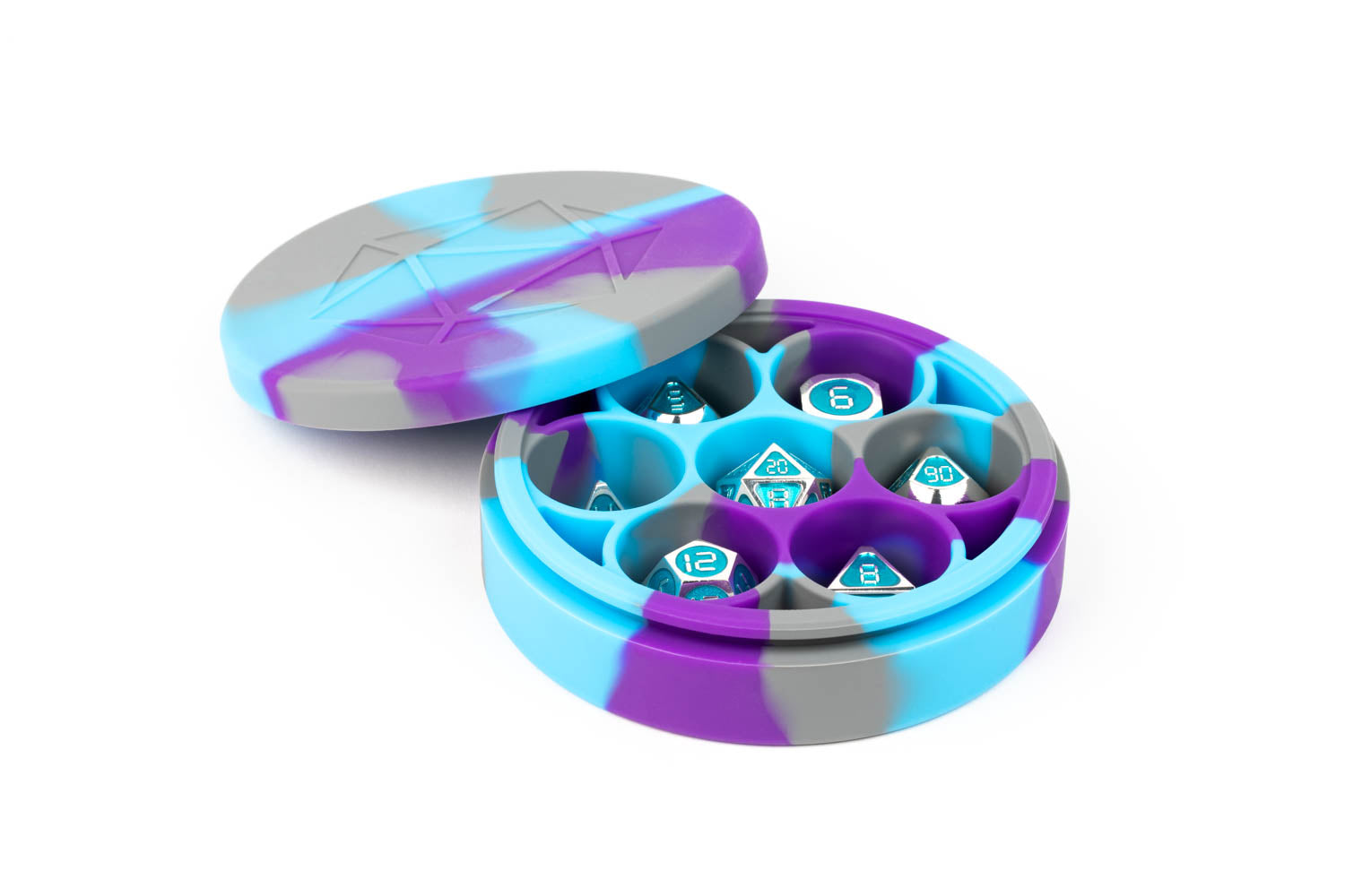 Silicone Round Dice Case Purple/Gray/Light Blue | Grognard Games