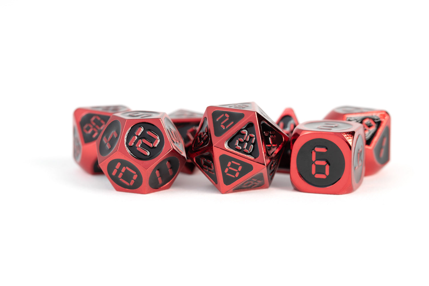 Metallic Dice Games Red with Black Enamel Digital 16mm Polyhedral Dice Set | Grognard Games