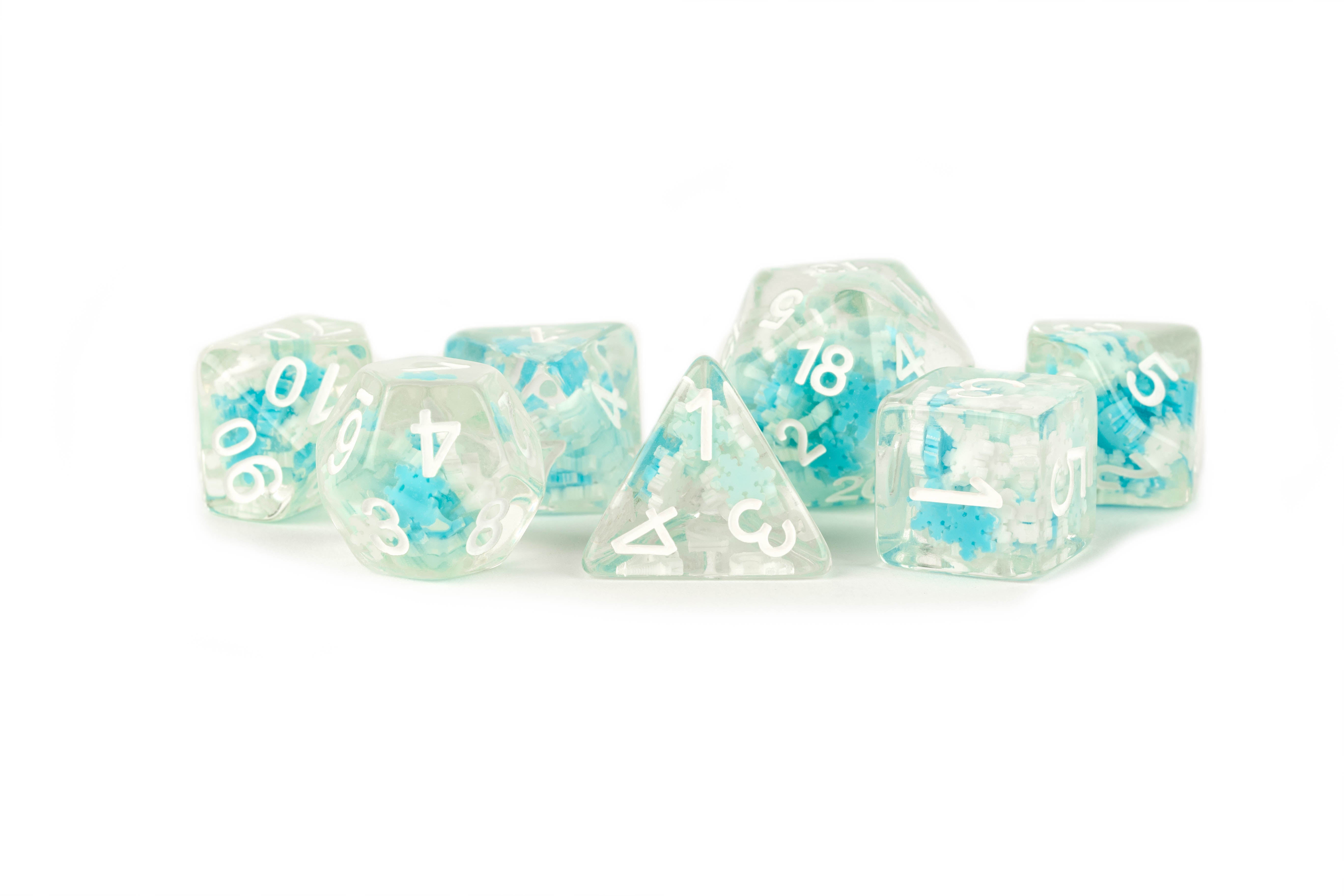 Metallic Dice Games Snowflake Dice 16mm Resin Polyhedral Set | Grognard Games