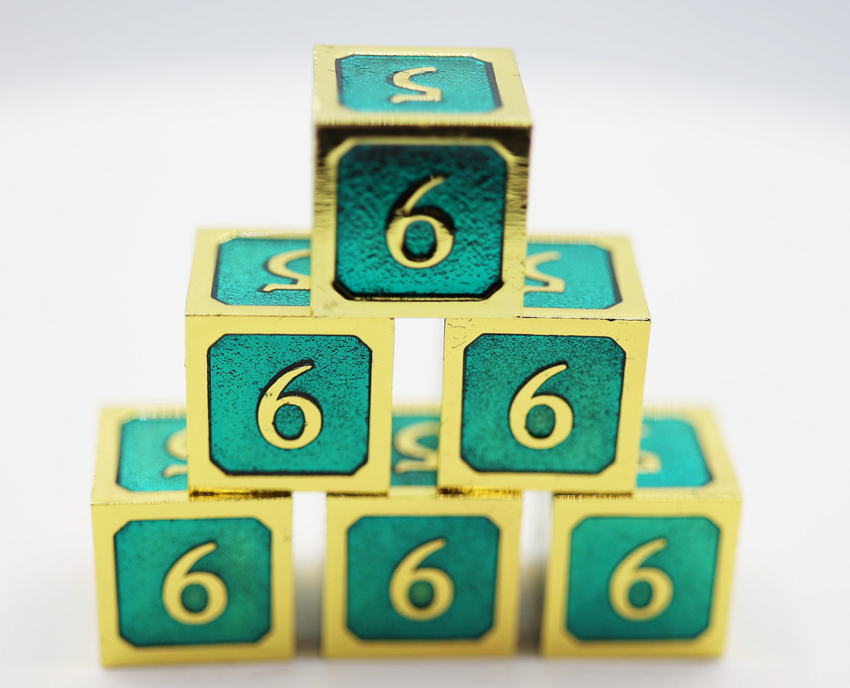 Foam Brain Games TEAL AND GOLD D6 METAL DICE SET | Grognard Games