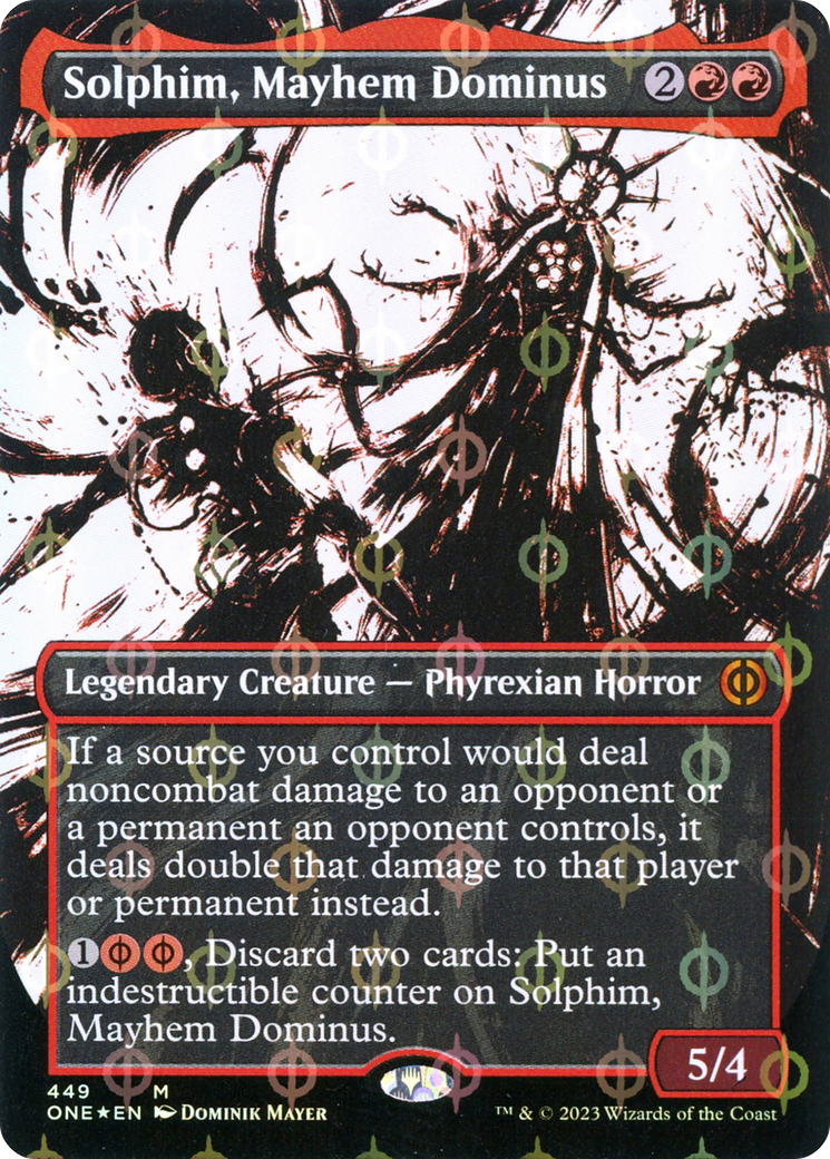 Solphim, Mayhem Dominus (Borderless Ichor Step-and-Compleat Foil) [Phyrexia: All Will Be One] | Grognard Games