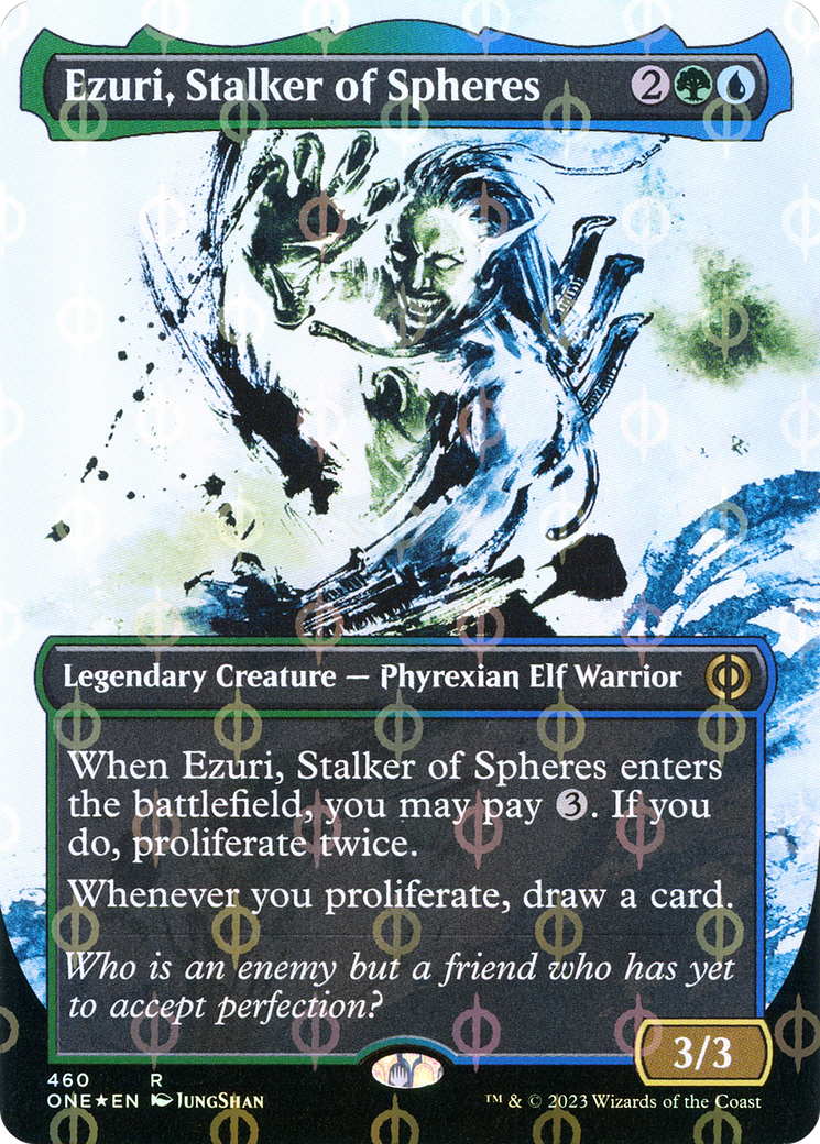 Ezuri, Stalker of Spheres (Borderless Ichor Step-and-Compleat Foil) [Phyrexia: All Will Be One] | Grognard Games