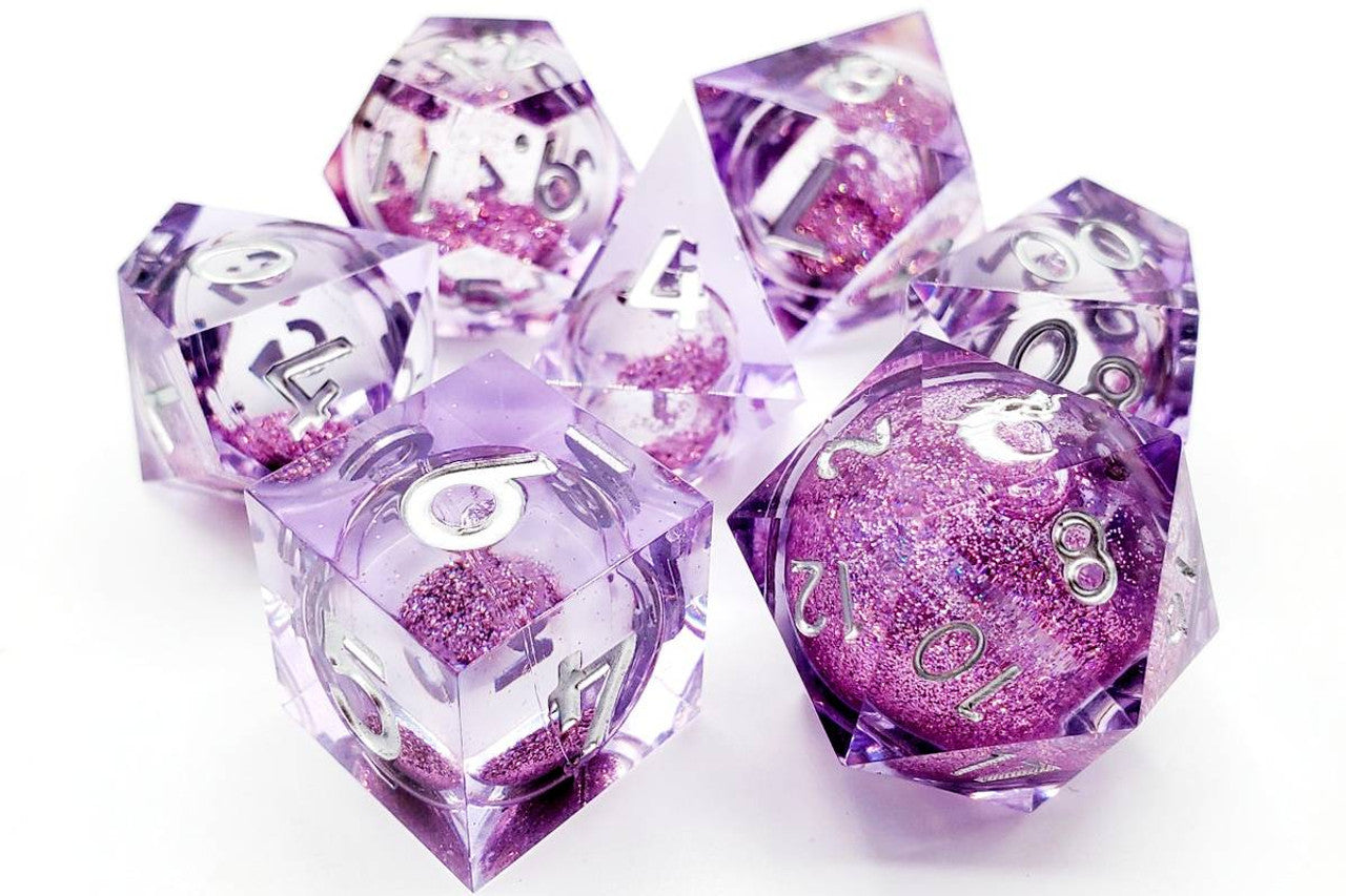 Old School Dice and Accessories Sharp Edged Liquid Infused - Amethyst Fury Dice Set | Grognard Games