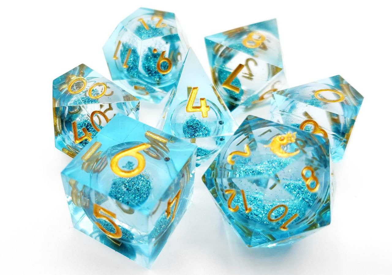 Old School Dice and Accessories Sharp Edged Liquid Infused - Azure Fury Dice Set | Grognard Games