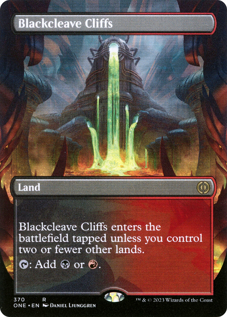 Blackcleave Cliffs (Borderless Alternate Art) [Phyrexia: All Will Be One] | Grognard Games