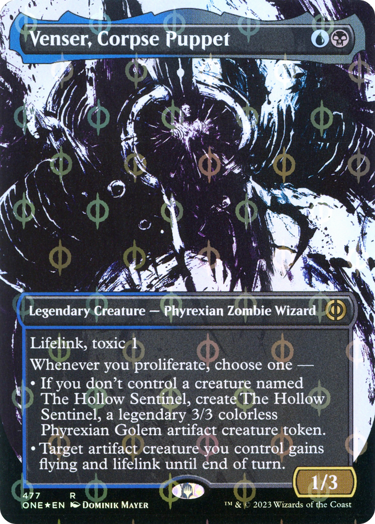 Venser, Corpse Puppet (Borderless Ichor Step-and-Compleat Foil) [Phyrexia: All Will Be One] | Grognard Games