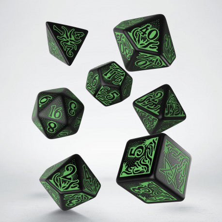 Q Workshop Call of Cthulhu 7th Edition Dice Set - Black and Green | Grognard Games