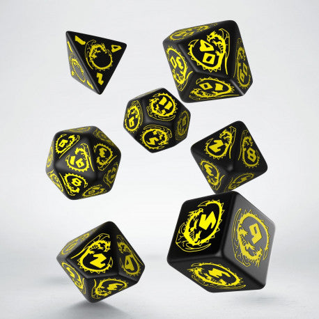Dragons Black & yellow Dice Set (7) | Grognard Games
