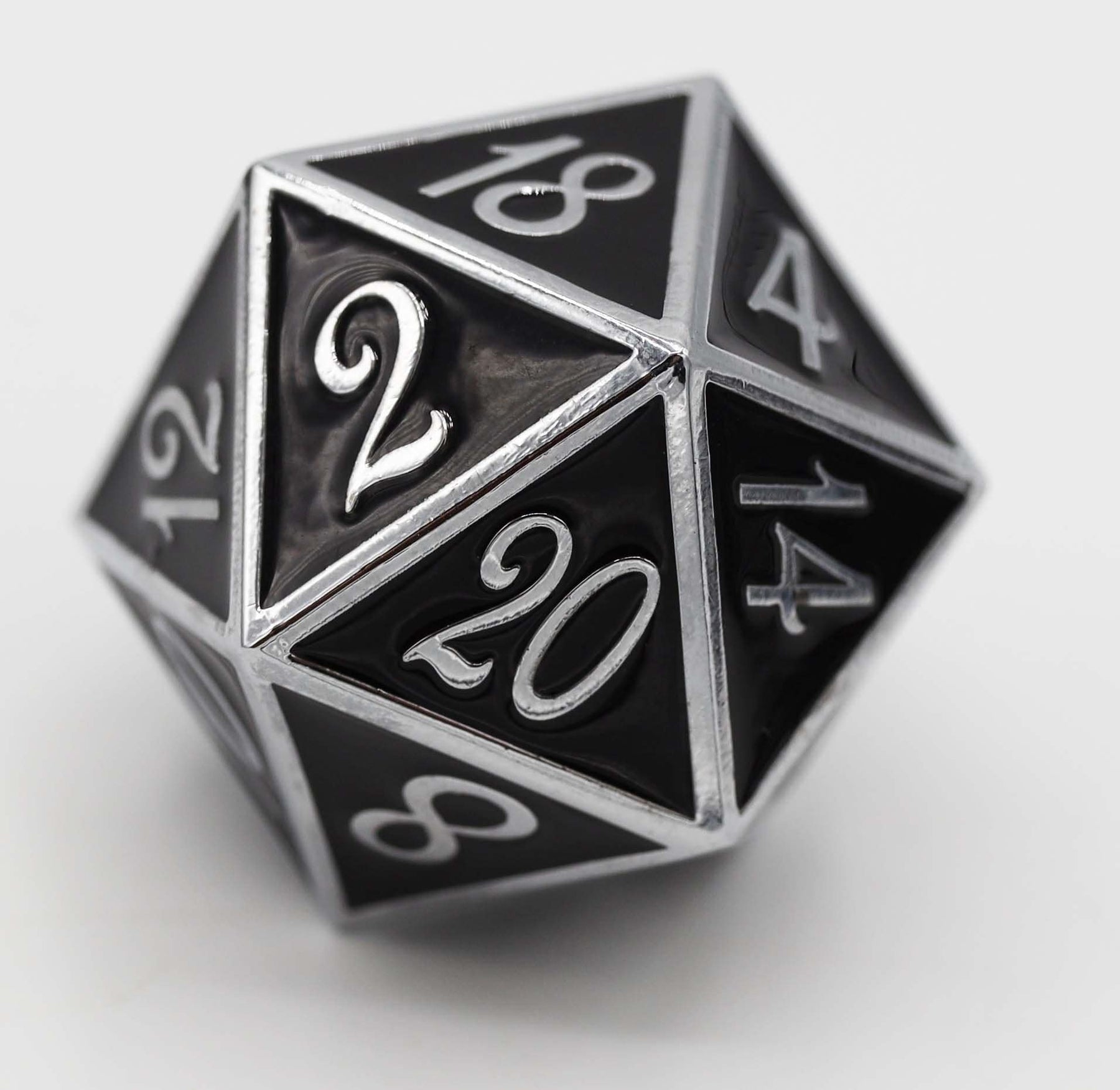 D20 SILVER WITH ONYX - 35MM EXTRA LARGE | Grognard Games