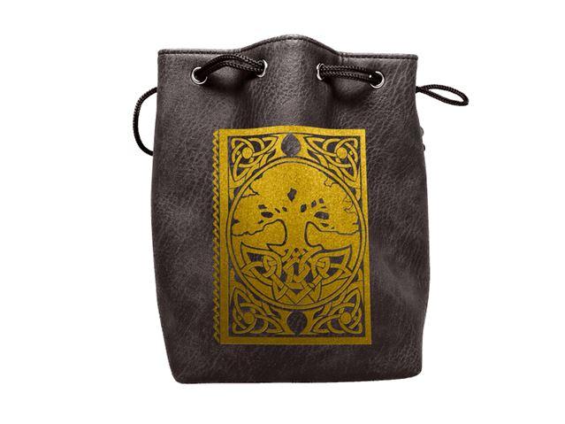 Black Leather Lite Spell Book Design Self-Standing Large Dice Bag | Grognard Games