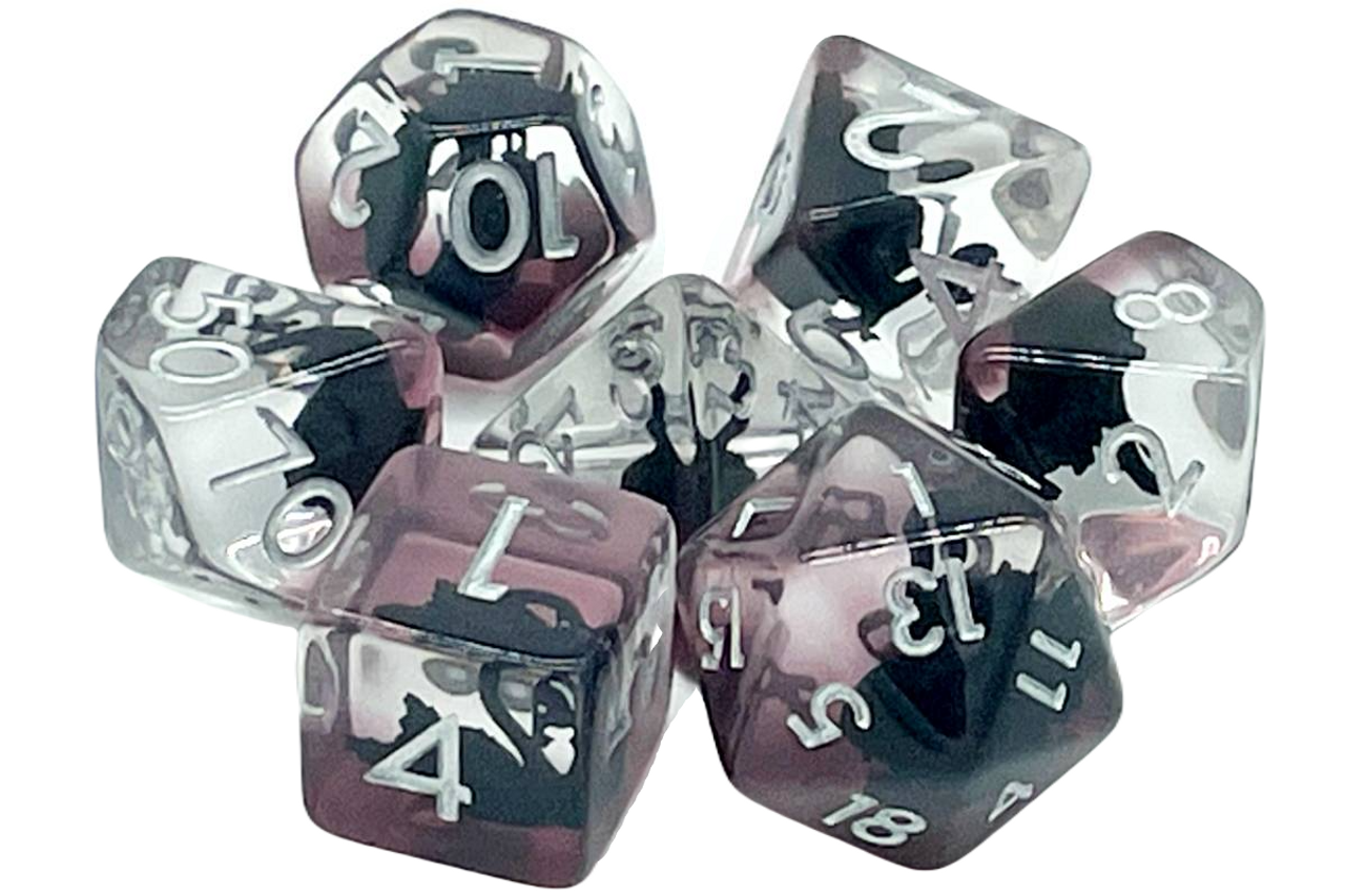 Old School 7 Piece DnD RPG Dice Set: Animal Kingdom - Swan - Black | Grognard Games
