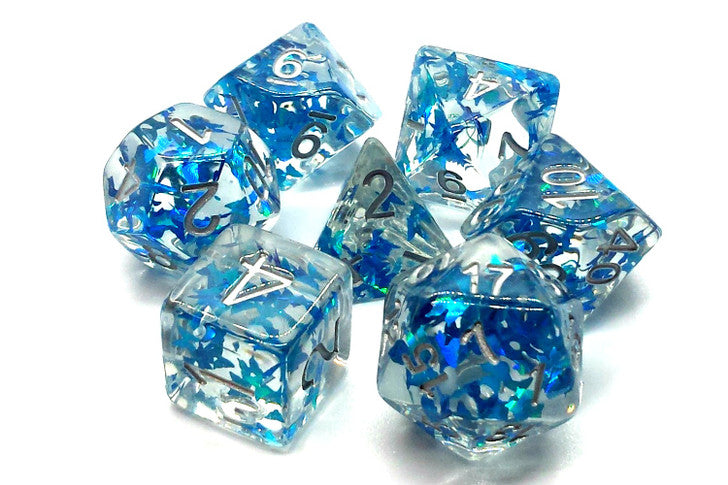Old School Dice and Accessories Infused Dice - Blue Butterfly w/Silver | Grognard Games