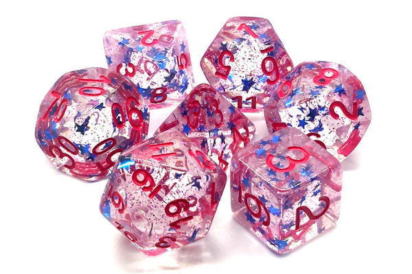 Old School Dice and Accessories Infused Dice - Blue Stars w/Red | Grognard Games