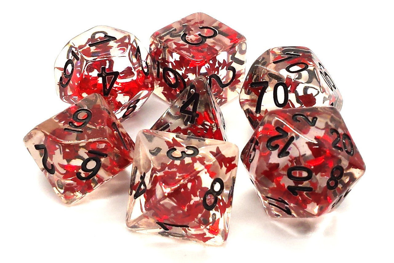 Old School 7 Piece DnD RPG Dice Set: Infused - Red Butterfly w/ Black | Grognard Games