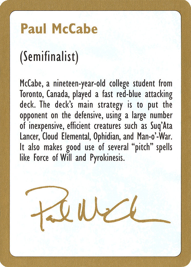 Paul McCabe Bio [World Championship Decks 1997] | Grognard Games