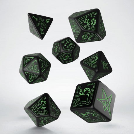 Q Workshop Call of Cthulhu Dice Set - Black and Green | Grognard Games