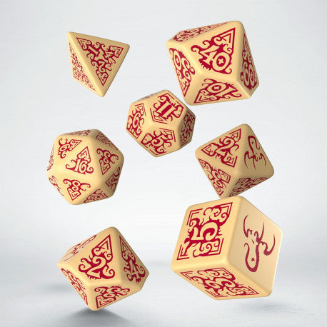 Q Workshop Masks of Nyarlathotep Dice Set - Bone and Red | Grognard Games