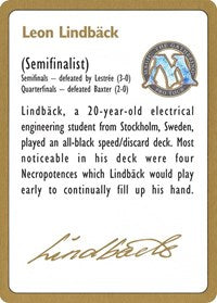 1996 Leon Lindback Biography Card [World Championship Decks] | Grognard Games