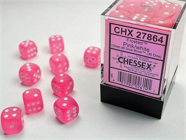 CHX27864 Frosted Pink/White - Set of 36 12mm D6 | Grognard Games