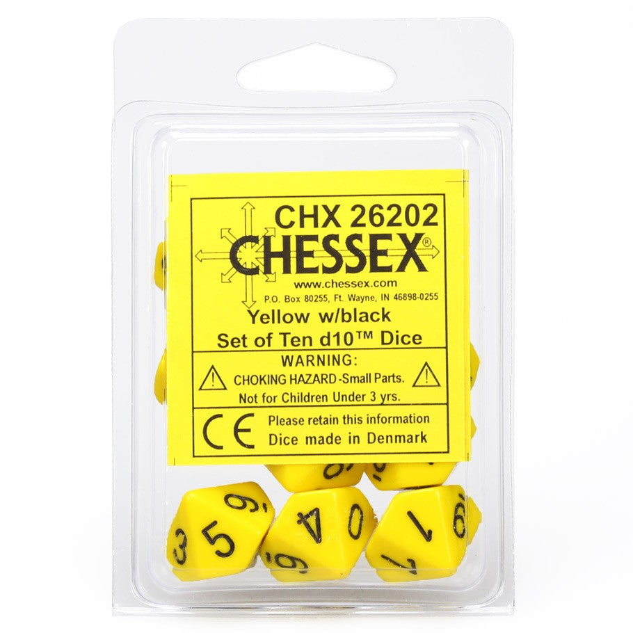 Dice and Gaming Accessories D10 Sets: Opaque: D10 Yellow/Black (10) | Grognard Games