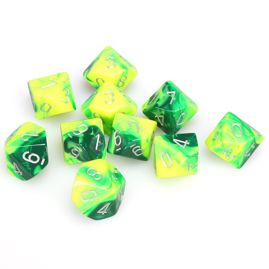 CHX26254 10 D10 Gemini Green/Yellow with silver | Grognard Games