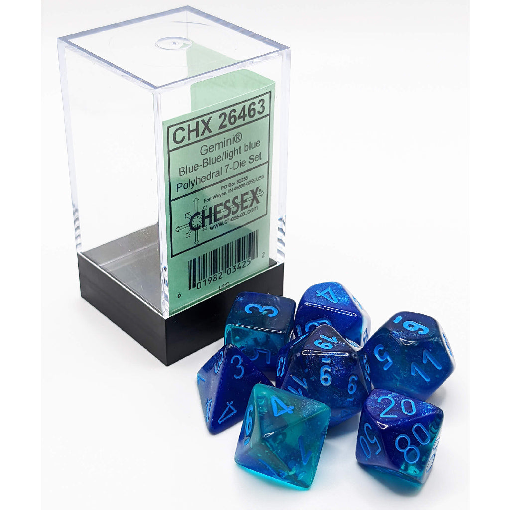 CHX26463 Polyhedral 7-Die Set: Gemini: Blue-Blue/.Light Blue Luminary | Grognard Games
