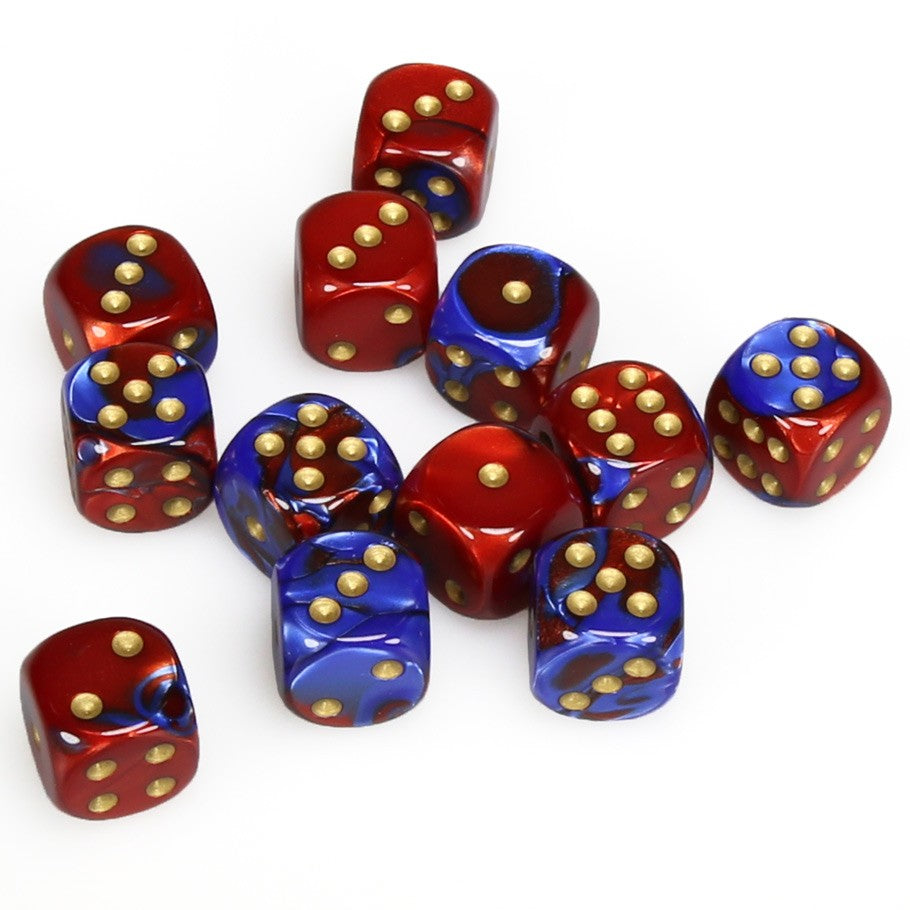 CHX26629 Gemini Blue-Red/gold 12 D6 Set | Grognard Games