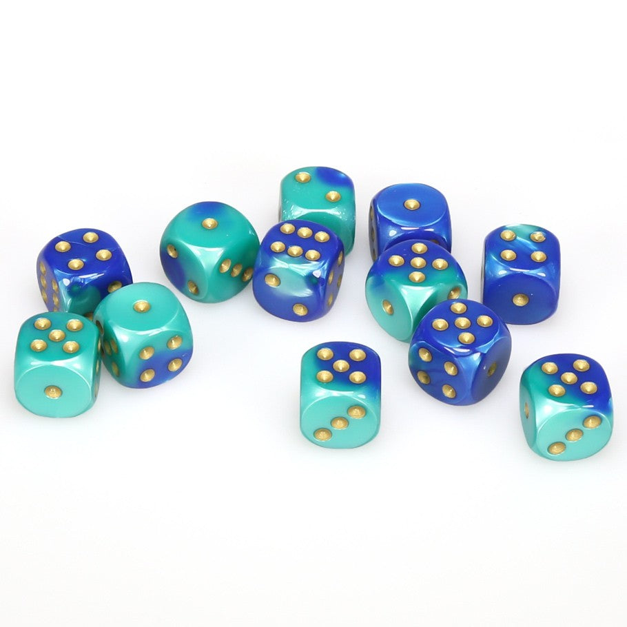 CHX26659 Gemini Blue-Teal/gold 12 D6 Set | Grognard Games