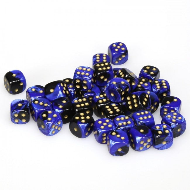 CHX26835 Gemini Black-Blue/gold 36 D6 set | Grognard Games