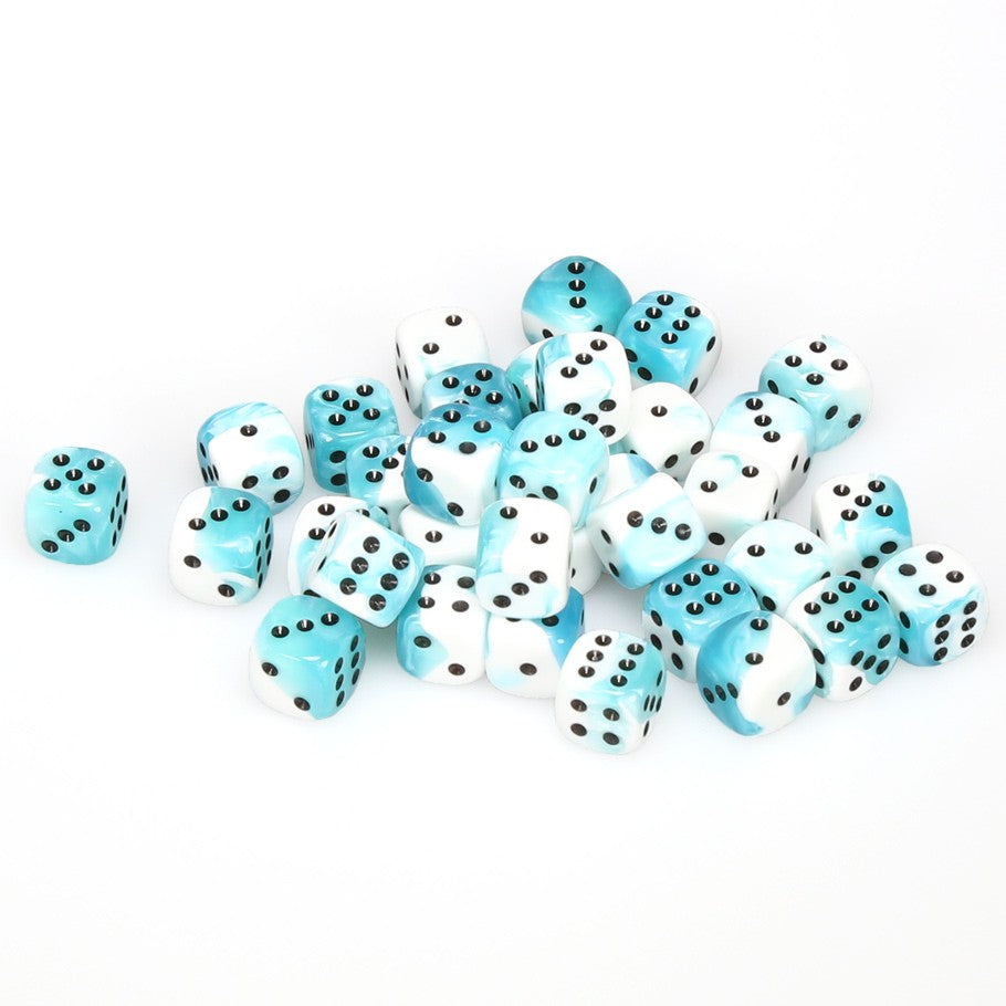 CHX26844 Gemini Teal-white/black 36 D6 set | Grognard Games