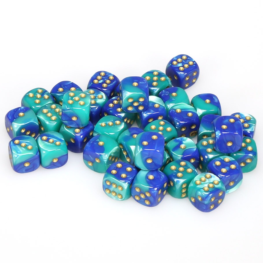 CHX26859 Gemini Blue-Teal/gold 36 D6 set | Grognard Games