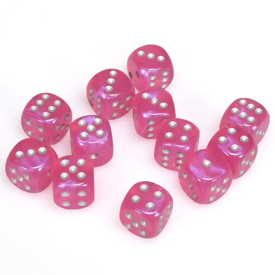 CHX27784 Borealis Pink/Silver 12 D6 16mm Set | Grognard Games